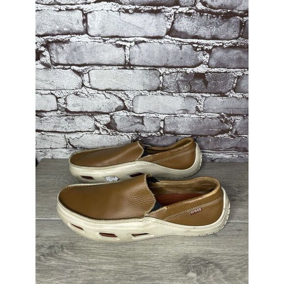 Crocs Brown Leather Vented Soles Cushioned Outdoor Loafers Men’s Sz 12M US/45EU - Picture 16 of 16